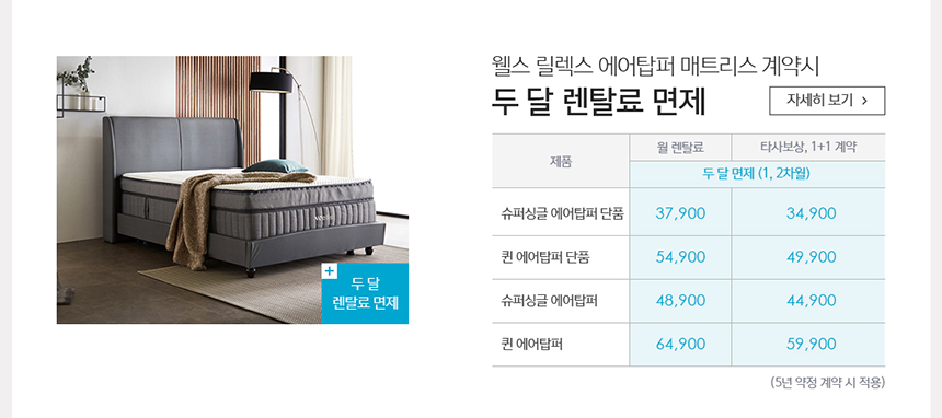 웰스 에어탑퍼 매트리스 두 달 렌탈료 면제