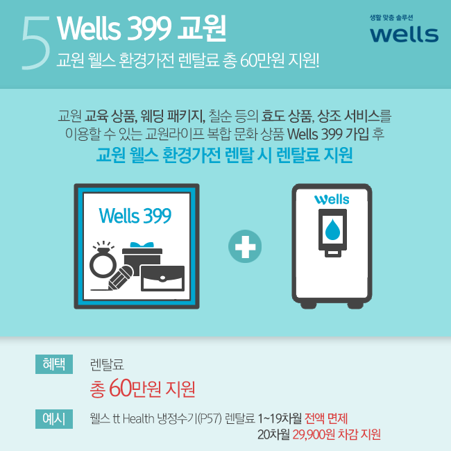 웰스 399 교원 계약 시 렌탈료 총 60만원 지원