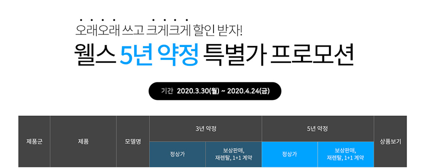 웰스 5년 약정 특별 할인가 안내